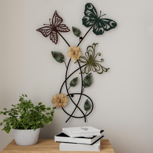 Hastings Home Garden Butterfly Metal Wall Art, Hand Painted 3D Butterflies/Flowers for Home or Office Decor 583822TMG